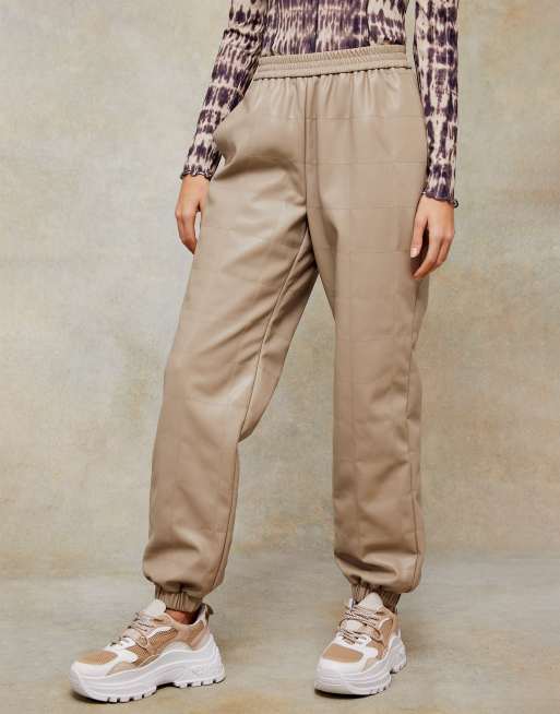 Beige faux best sale leather joggers