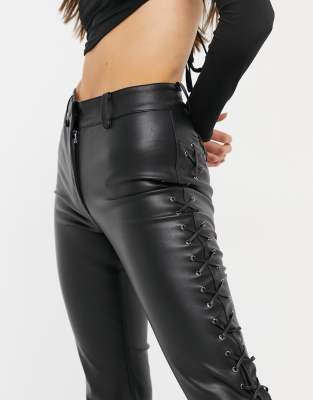 women's lace up leather pants