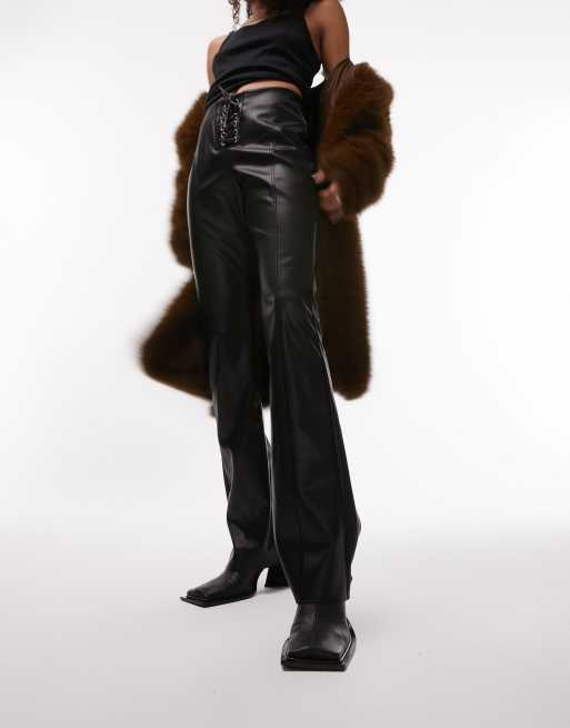 Leather Mid-Rise Flared Trousers