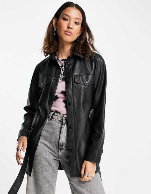 Faux leather 2025 shirt jacket