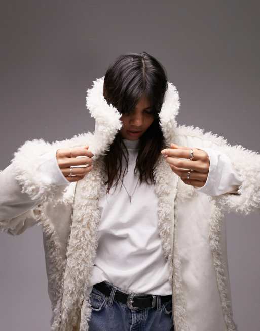 Oversized Cropped Faux Leather Jacket White