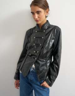 Faux leather mililtary jacket in black