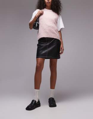 Topshop Faux leather mini skirt in black with contrast stitching