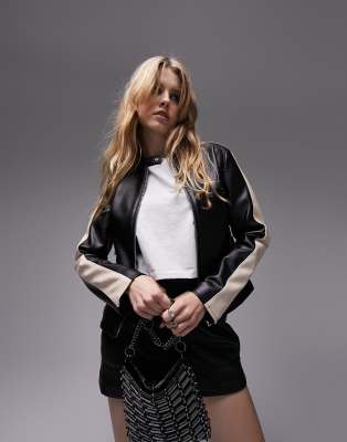 Topshop faux leather moto biker jacket in black | ASOS