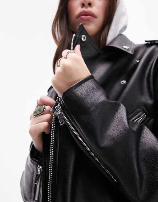 Topshop oversized leather outlet jacket