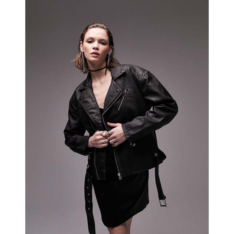 Topshop boxy leather biker cheap jacket