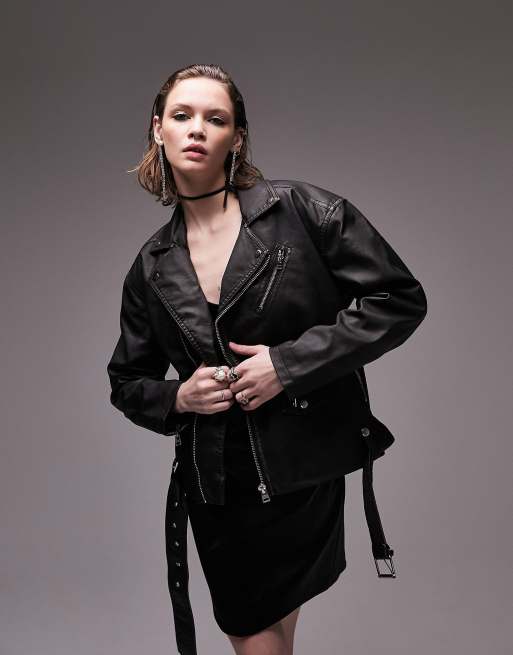 Faux-Leather Moto Jacket for Women