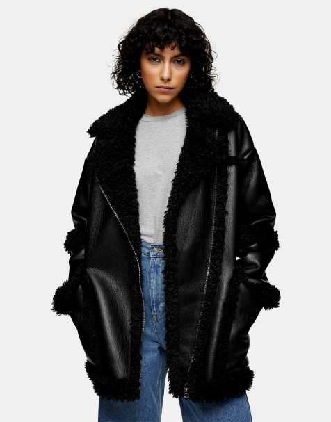 Topshop oversized leather outlet biker jacket