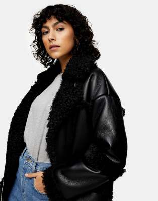 Topshop faux discount fur biker jacket