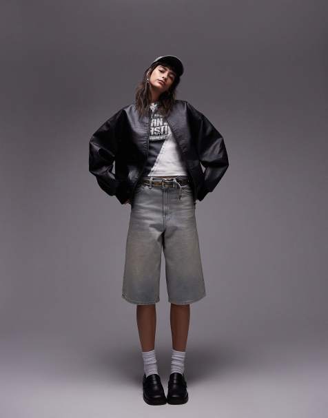 Topshop faux leather oversized bomber jacket in black - view 1