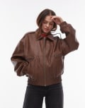 [Topshop] Topshop faux leather oversized bomber jacket in brown S brown