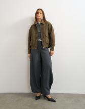 Topshop faux leather oversized bomber jacket in brown