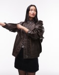 [Topshop] Topshop faux leather oversized bomber jacket in dark brown L Dark brown