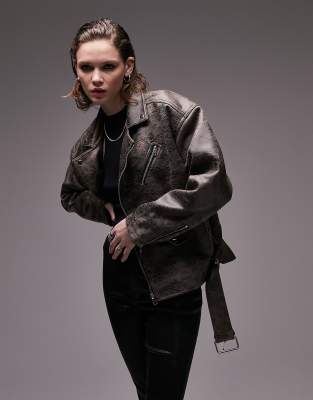 Faux Leather Oversized Moto Jacket