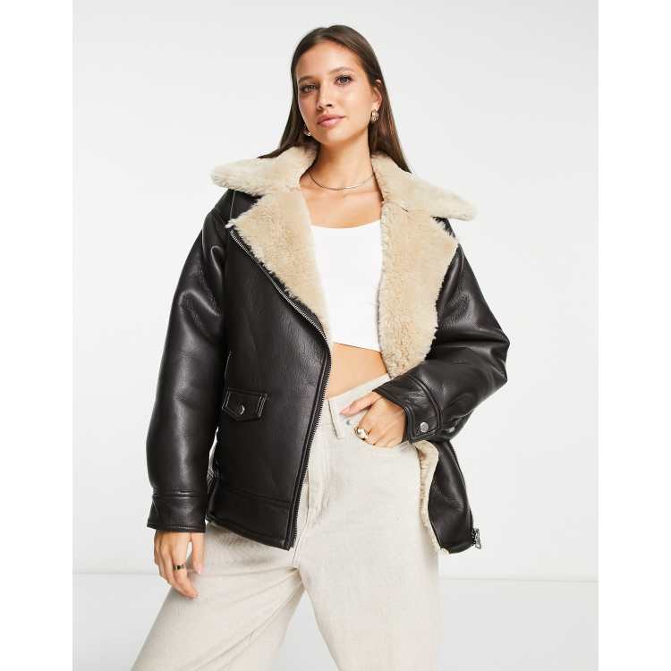Faux leather sherpa jacket new arrivals