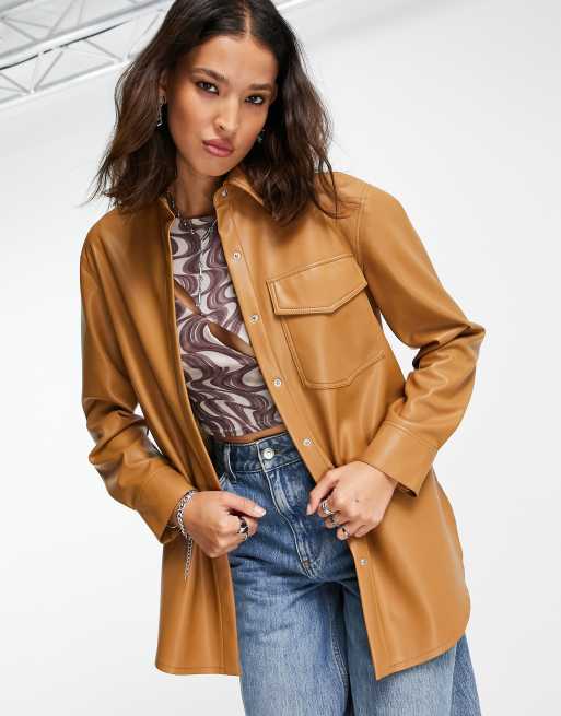 Camel faux leather on sale jacket