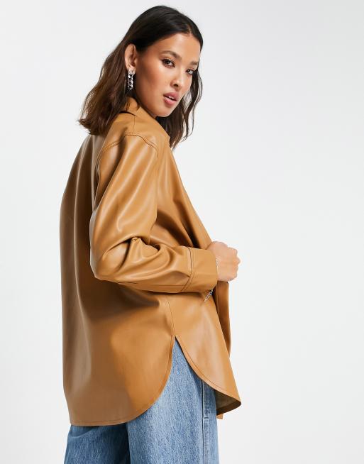 Faux Leather Oversized Shirt-Jacket