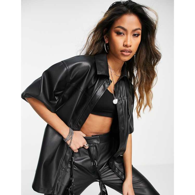 Leather short sleeve top cheap