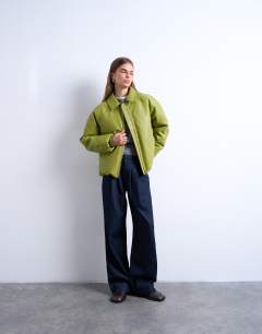 Faux leather padded puffer jacket in sage