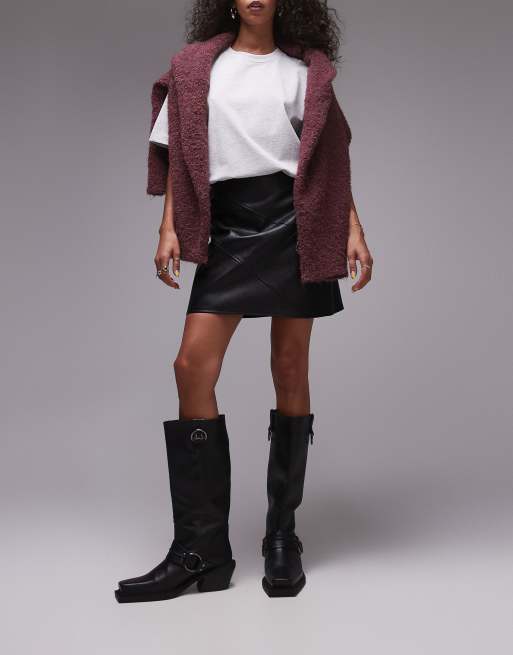 Topshop faux leather paneled seam pelmet skirt in black