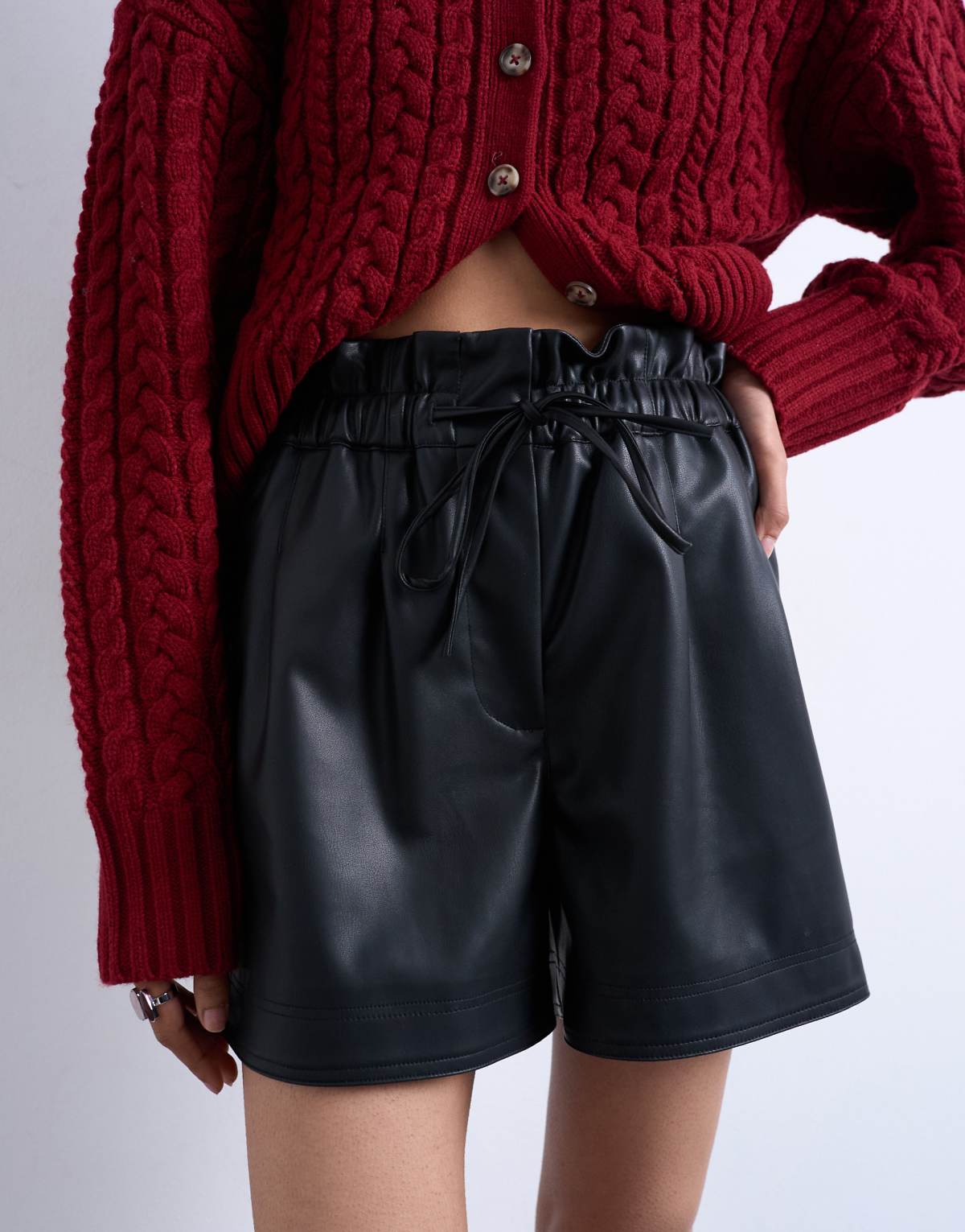 Topshop faux leather paper bag short in black