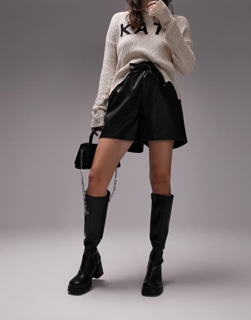 Black paperbag hot sale leather shorts