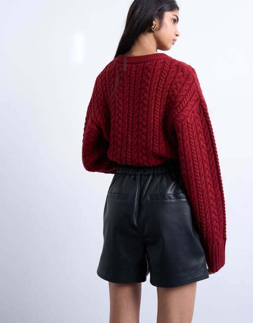 Topshop faux leather paperbag shorts in black, 3 of 5