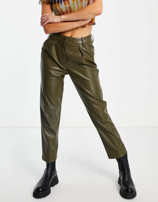 Topshop faux leather peg pant in olive green