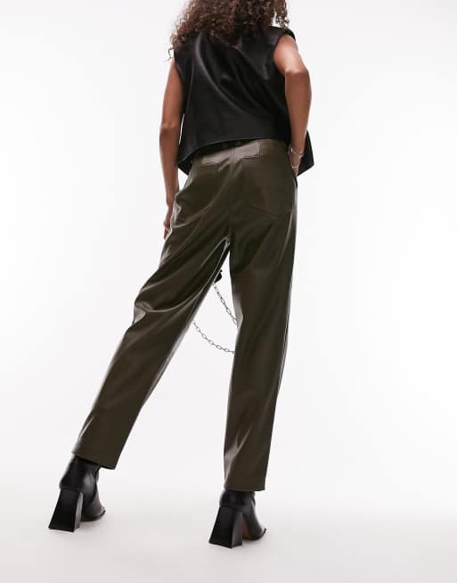 NA-KD x Stephsa straight leg faux leather pants in brown