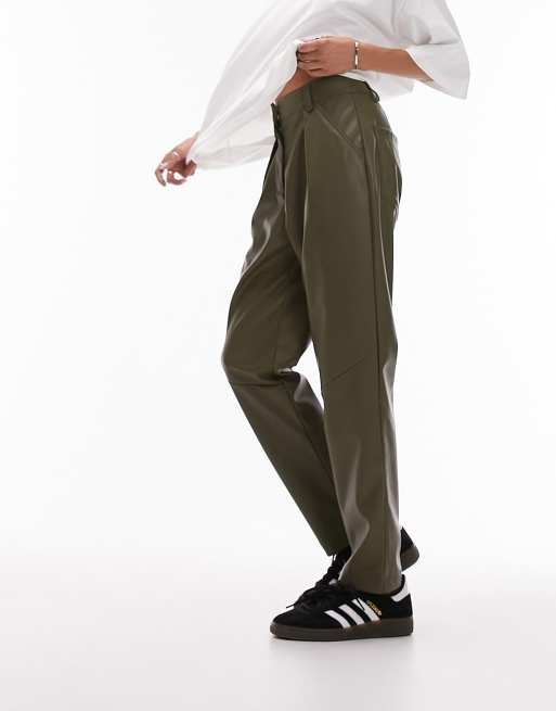Topshop faux leather peg pants in khaki