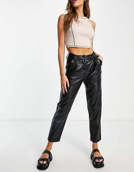Women Topshop faux leather peg trouser in black 
