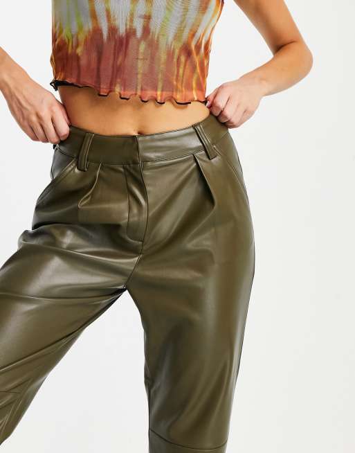 Khaki Green Leather Trousers