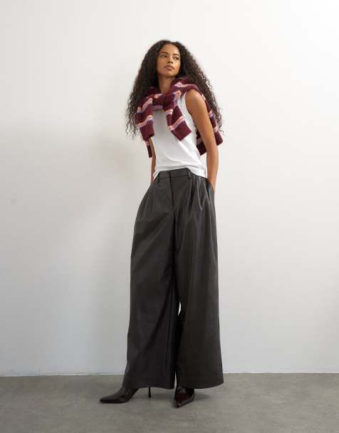 Topshop faux leather pleated in espresso - view 1