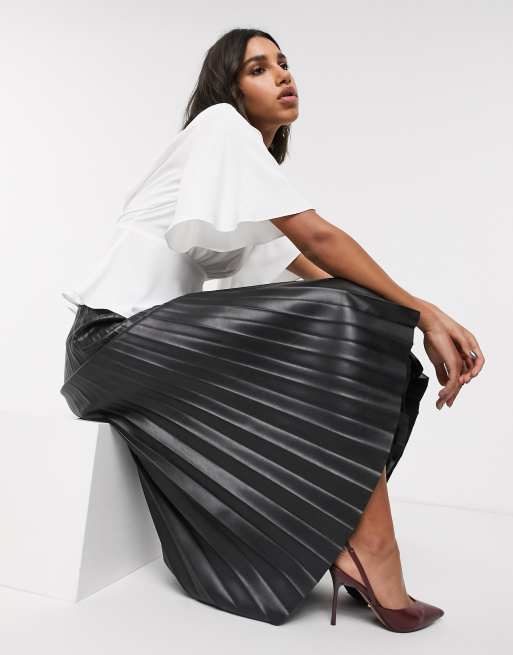 Pleated midi skirt leather sale