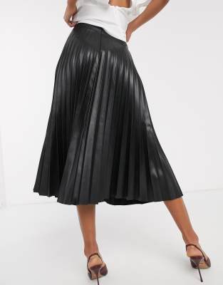 navy pleated faux leather skirt