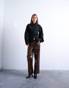 Faux leather pleated straight leg trouser in rust