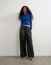 Topshop faux leather pleated trouser in black
