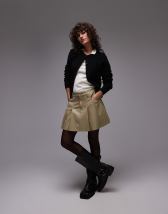 Topshop Petite faux leather panelled seam pelmet skirt in metallic airforce blue