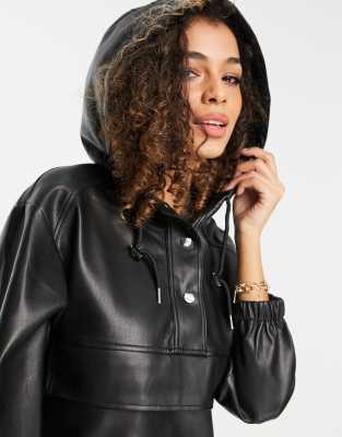 faux leather hooded jacket