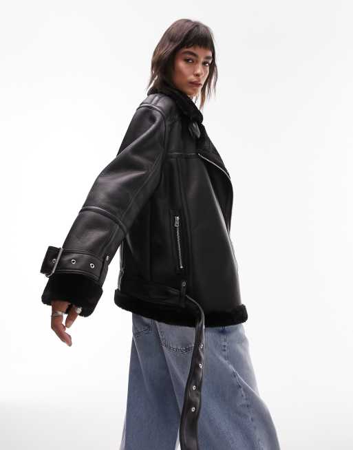 Oversized shearling biker on sale jacket