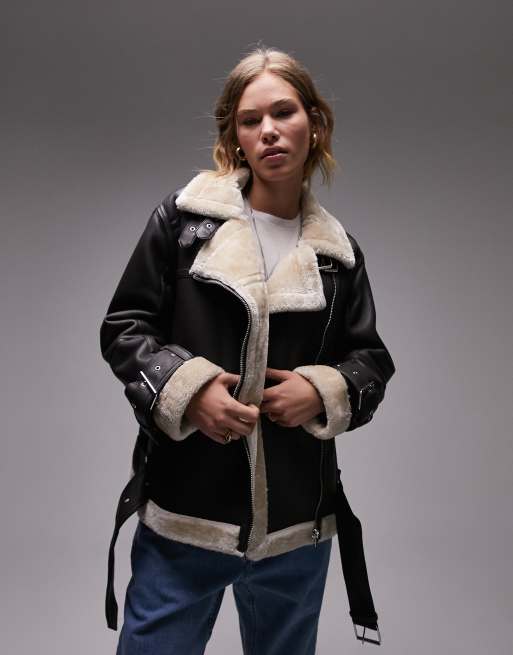 Faux shearling hotsell biker jacket topshop