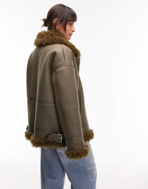 Faux shearling shop biker jacket topshop