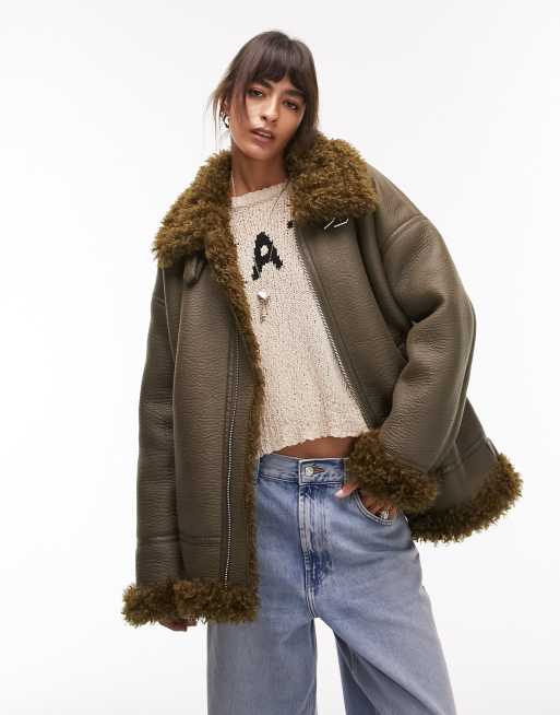 Faux fur clearance shearling biker jacket