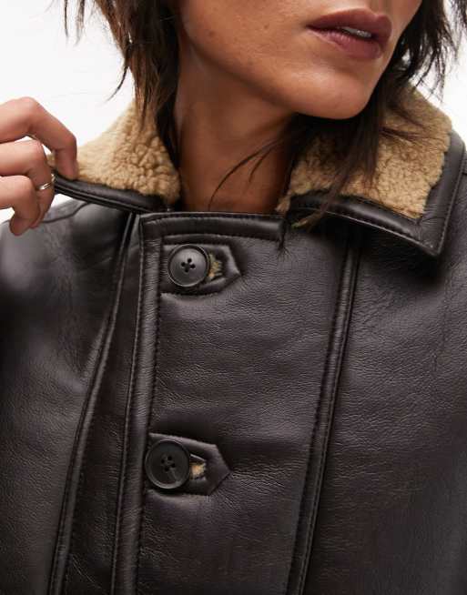 Brown Faux Suede Contrast Borg Oversized Jacket