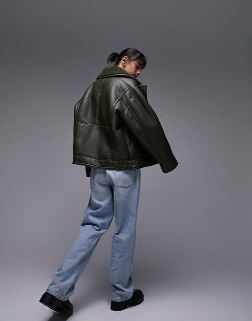 Grey borg lined biker on sale jacket