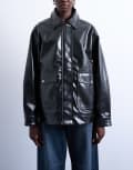[Topshop] Topshop faux leather shiny mottled patch pocket shacket in black XS black