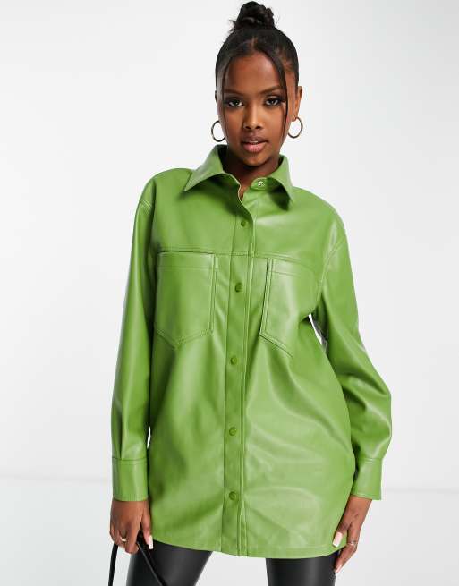 Green on sale leather shirt