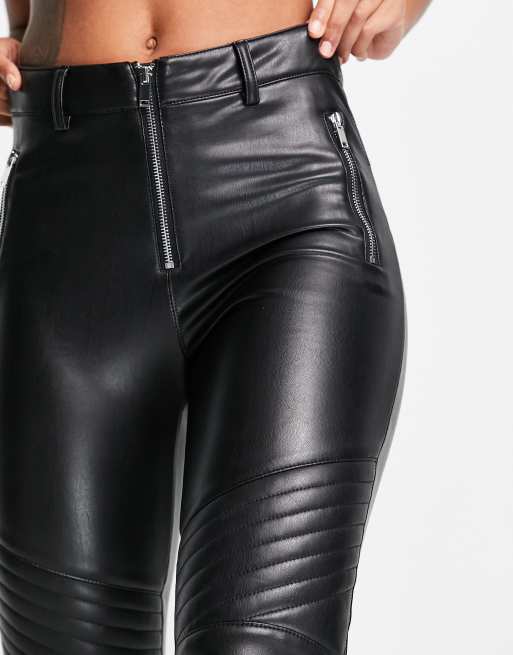 Topshop Petite faux leather biker trousers in black - ShopStyle