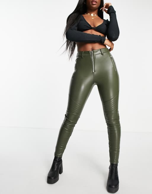 Khaki leather pants new arrivals