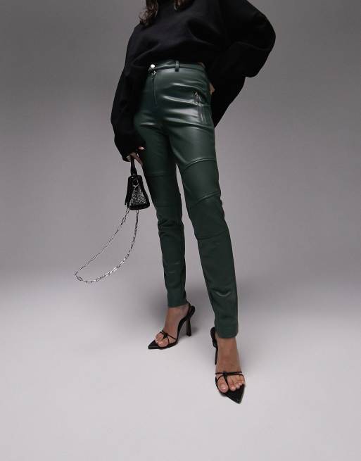 Khaki Green Leather Trousers